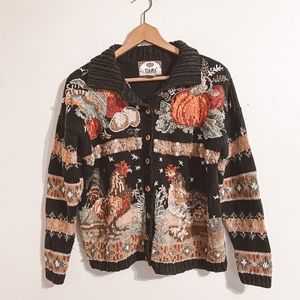 Vintage Fall Pumpkin Knit Cardigan Sweater